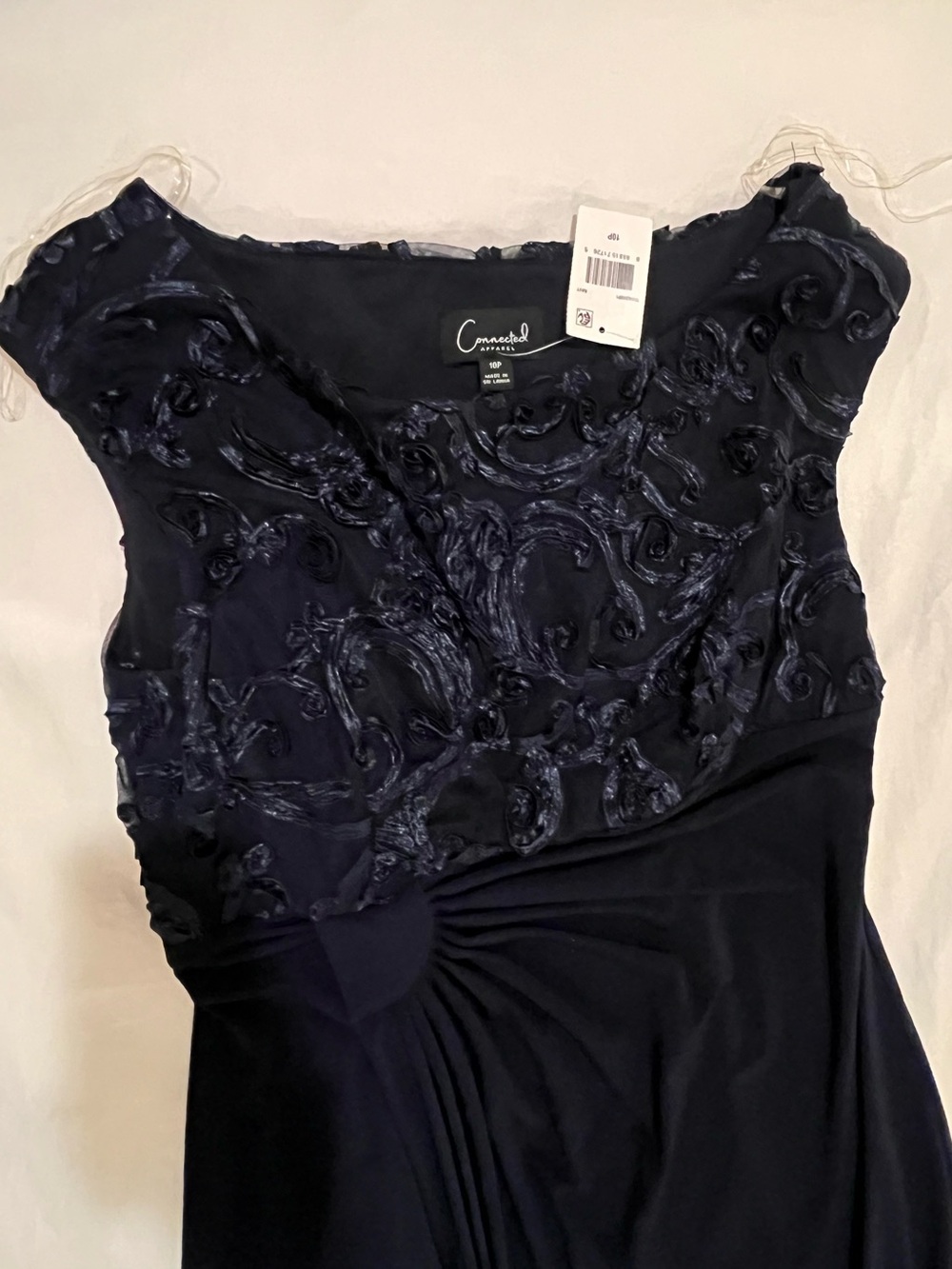 Connected Apparel Navy Floor Length Gown with Floral Appliqué Detail - PETITE - Picture 2 of 2